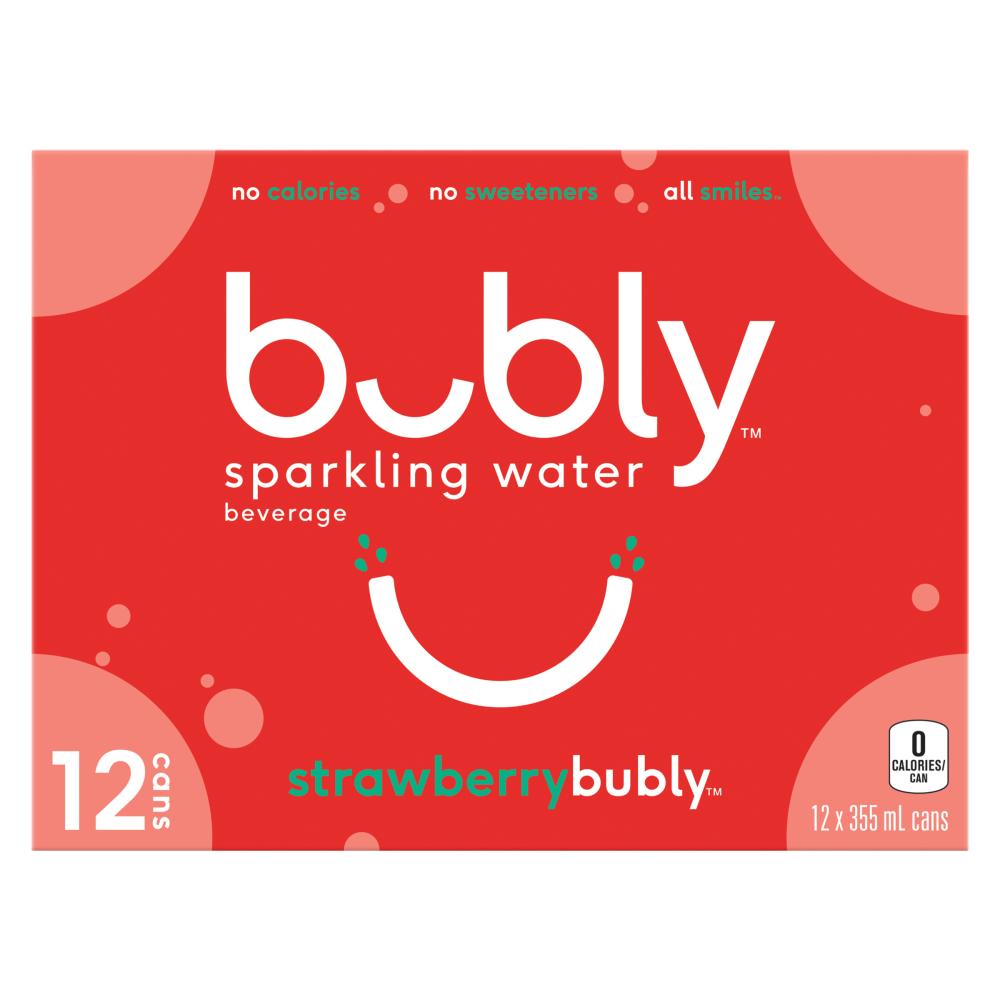 BUBLY STRAWBERRY SPARKLING WATER, 12 x 355 ML