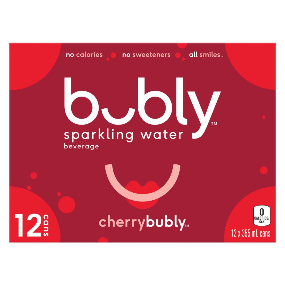 BUBLY CHERRY SPARKLING WATER, 12 x 355 ML