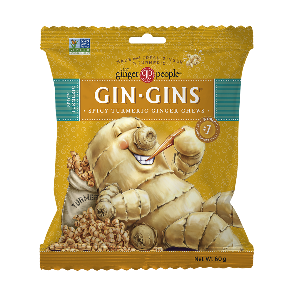 GINGERPEOPLE, GIN GINS SPICYTURMERIC GINGER CHEW CNDY, 12 x 60G