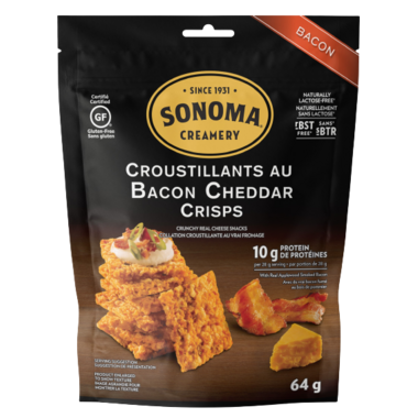 SONOMA CREAMERY, BACON CHEDDAR CRISPS, 12 x 64G