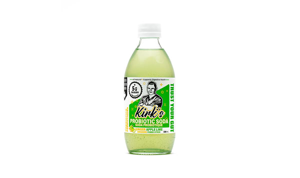 KIRK'S SPARKLIN, APPLE LIME GINGER PROBIOTIC WATER KEFIR, 12 x 330ML