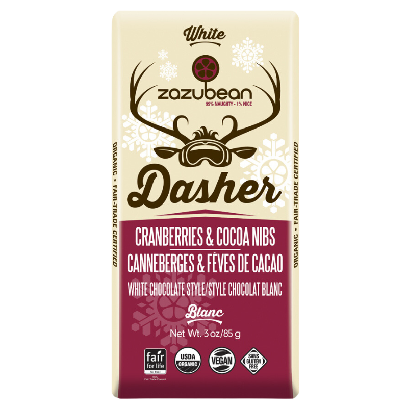 ZAZUBEAN, DASHER - CRANBERRIES AND COCOA NIBS, 12 x 85G