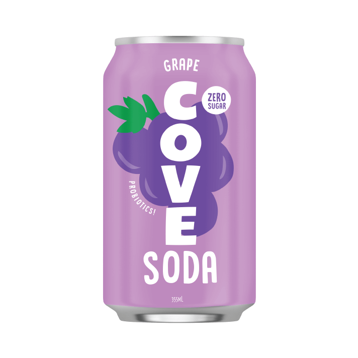 COVE DRINKS, GRAPE - GUT HEALTHY SODA, 12 x 355ML