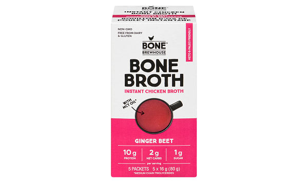 BONE BREWHOUSE, GINGER BEET INSTANT CHICKEN BONE BROTH, 9 x 80G