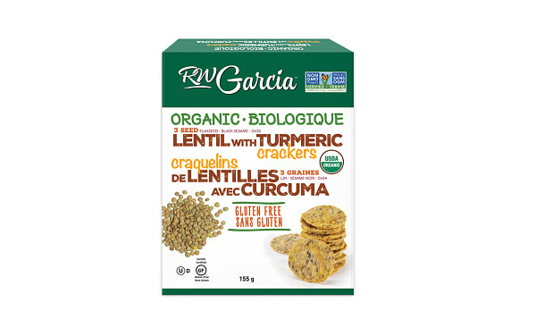 R.W. GARCIA, ORGANIC LENTIL TURMERIC CRACKERS, 6 x 155G