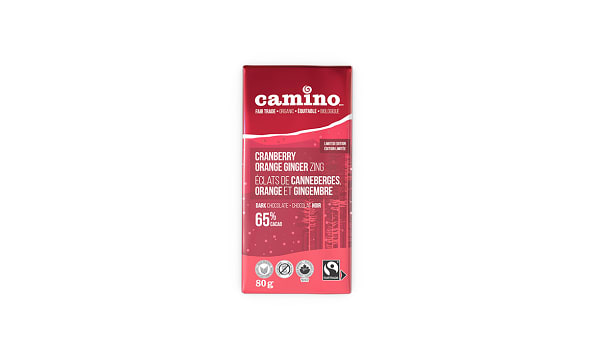 CAMINO, CRANBERRY ORANGE GINGER ZING-DARK-65%, 14 x 80G