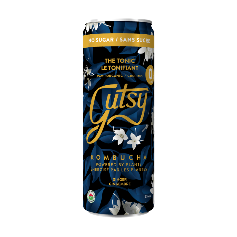 GUTSY, GINGER 0 SUGAR KOMBUCHA, 8 x 355ML