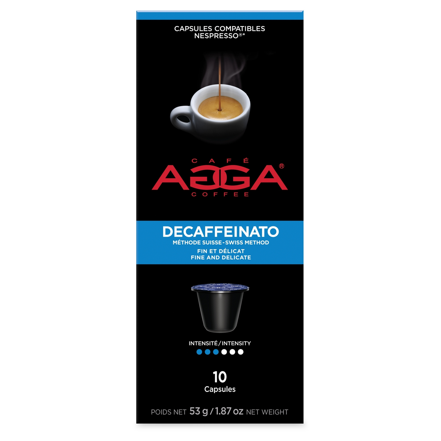 AGGA CAFE ESPRESSO DECAF 10 CAPS, 12 X 53 G