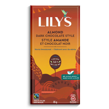 LILY'S SWEETS, 55% DARK CHOCOLATE STYLE -ALMOND, 20 x 85G