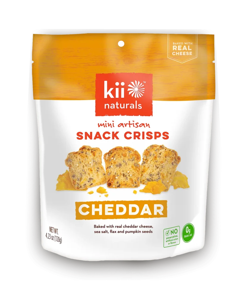 KII NATURALS, CHEDDAR ARTISAN SNACK CRISPS, 12 x 120G