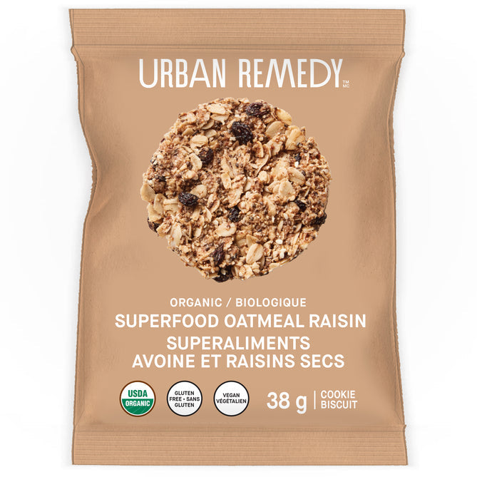 URBAN REMEDY, SUPERFOOD COOKIE OATMEAL RAISIN, 9 x 38G