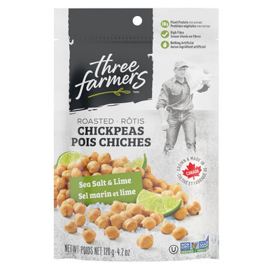 THREE FARMERS, CHICKPEAS - SEA SALT & LIME 120G, 12 x 120G