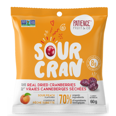 PATIENCE & CO, SOURCRAN DRIED CRANBERRIES CANDY-PEACH, 8 x 60G