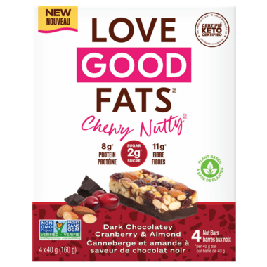 LOVE GOOD FATS, CHEWY NUTTY DK CHOCCRAN & ALMOND 4X40G, 12 x 160G