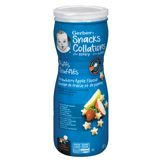 GERBER GRADUATES STRAWBERRY APPLE PUFFS, 6 X 42 G