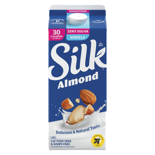 SILK ALMOND VANILLA UNSWEETENED DRINK, 6 X 1.89 L