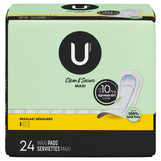 U BY KOTEX MAXI REGULAR PADS, 6 X 24 UN