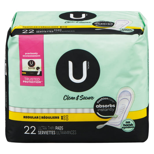 U BY KOTEX ULTRA THIN REGULAR PADS, 8 X 22 UN
