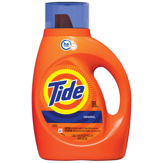 TIDE DETERGENT LIQUID 2X ORIGINAL HIGH EFFICIENCY 32 LOADS, 6 X 1.36 L