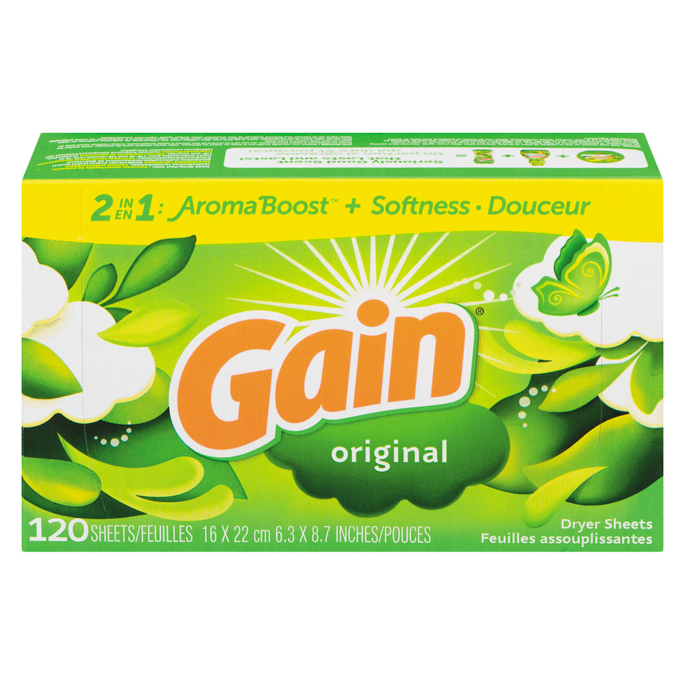 GAIN FABRIC SOFTENER SHEETS ORIGINAL, 6 X 120 UN