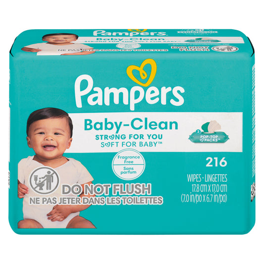 PAMPERS BABY WIPES UNSCENTED, 4 X 216 UN