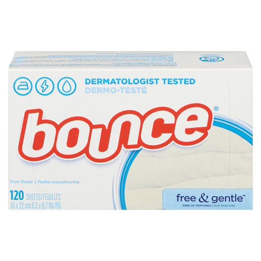 BOUNCE FREE & SENSITIVE FABRIC SOFTENER SHEETS, 6 X 120 UN