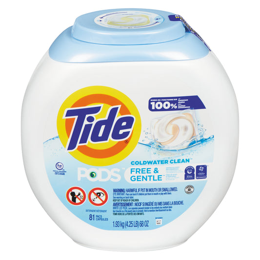 TIDE DETERGENT PODS GENTLE 81 PODS, 4 X 1.93 KG
