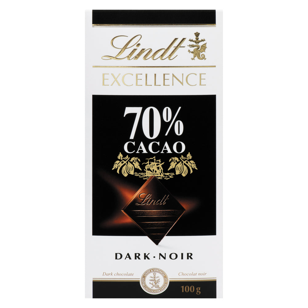 LINDT EXCELLENCE BAR CHOCOLATE 70% COCOA, 20 X 100 G