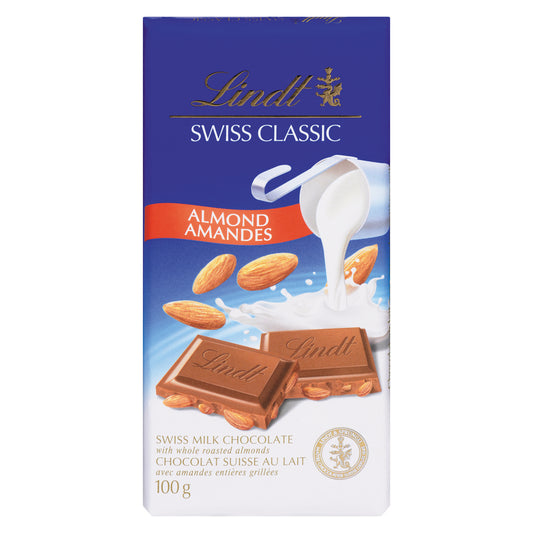 LINDT SWISS CLASSIC ALMOND BAR, 12 X 100 G