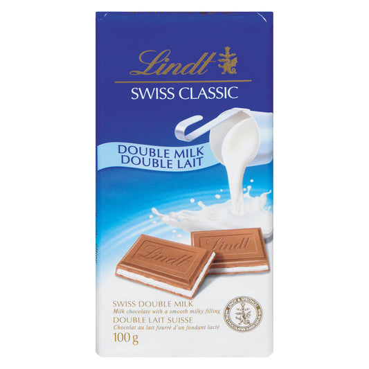 LINDT SWISS CLASSIC DOUBLE MILK CHOCOLATE BAR, 12 X 100 G