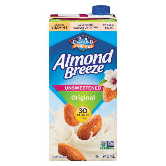BLUE DIAMOND ALMOND BREEZE ORGANIC SUGAR-FREE GLUTEN-FREE, 12 X 946 ML
