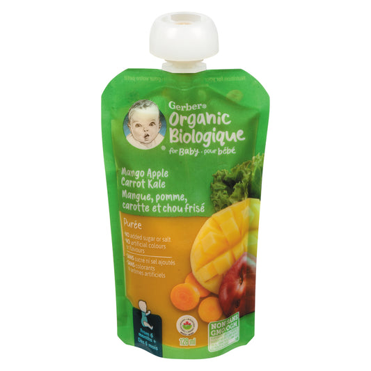 GERBER ORGANIC MANGO APPLE CARROT PUREE, 12 X 128 ML