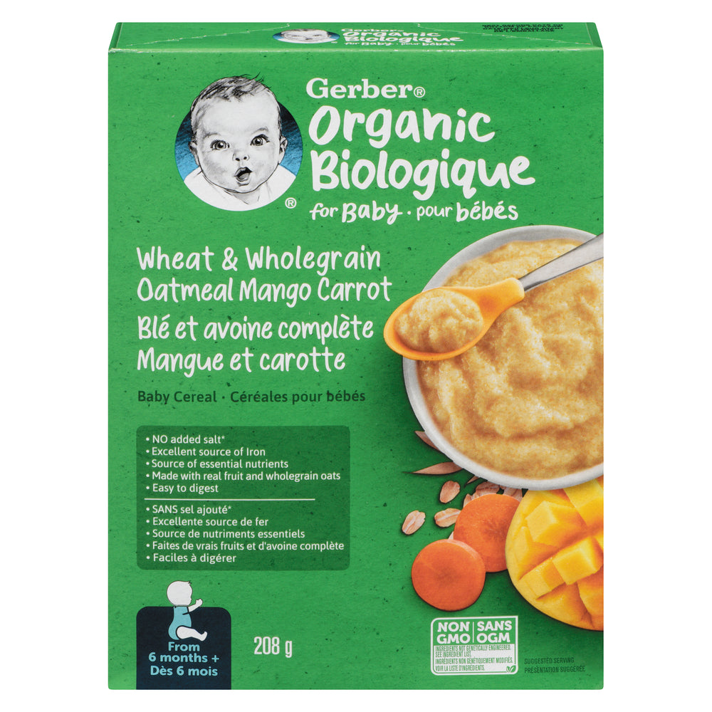 GERBER BABY CEREAL ORGANIC MANGO CARROT, 6 X 208 G