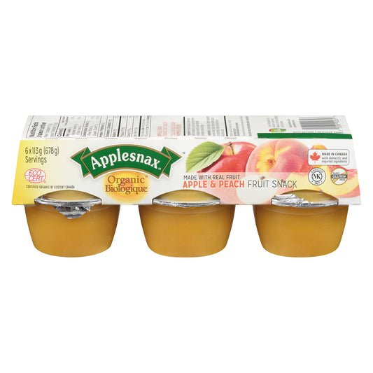 APPLESNAX ORGANIC APPLE PEACH COMPOTE, 12 X 6 X 113 G