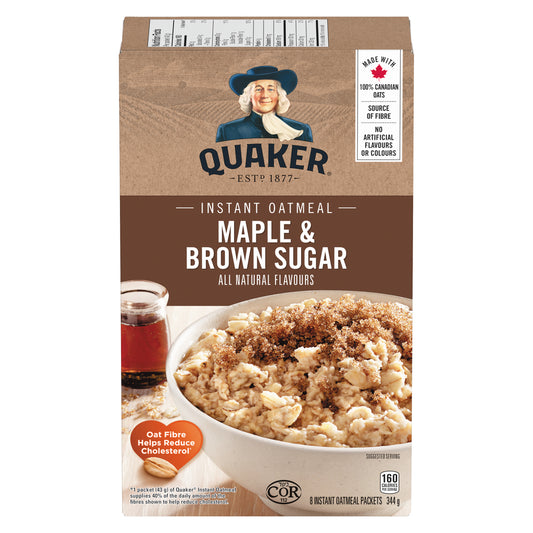 QUAKER OATMEAL MAPLE BROWN SUGAR, 12 X 344 G