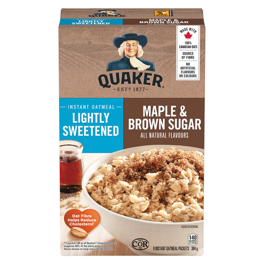 QUAKER INSTANT MAPLE BROWN SUGAR OATMEAL, 12 X 304 G