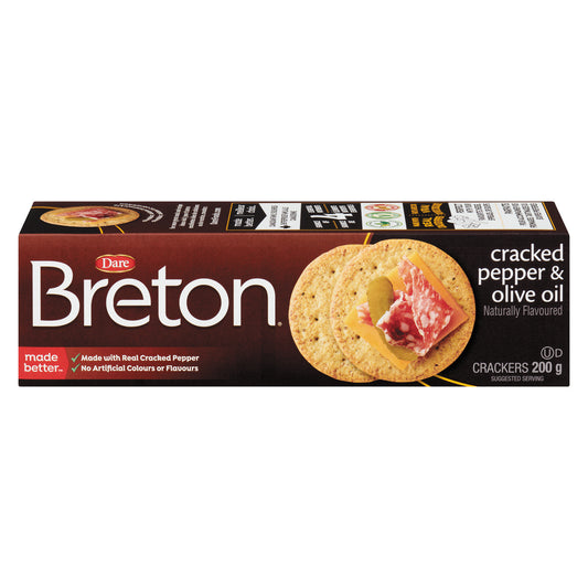 DARE BRETON CRACKERS WITH OLIVE AND PEPPER, 12 X 200 G