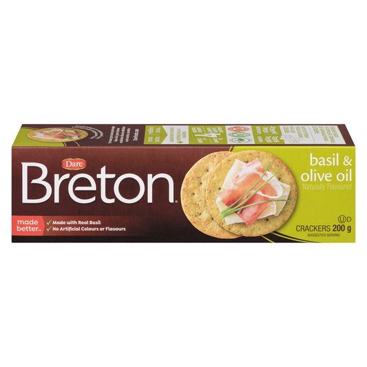 DARE BRETON CRACKERS WITH BASIL AND OLIVE, 12 X 200 G