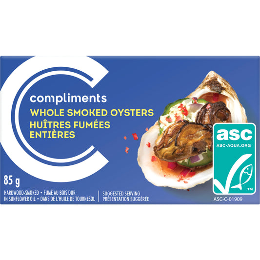 COMPLIMENTS WHOLE SMOKED OYSTERS, 24 X 85 G