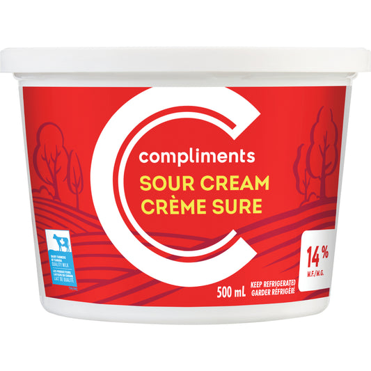 COMPLIMENTS SOUR CREAM 14% MILKFAT, 12 X 500 ML