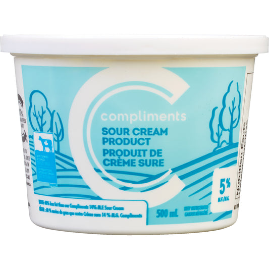 COMPLIMENTS LIGHT SOUR CREAM 5% MILKFAT, 12 X 500 ML
