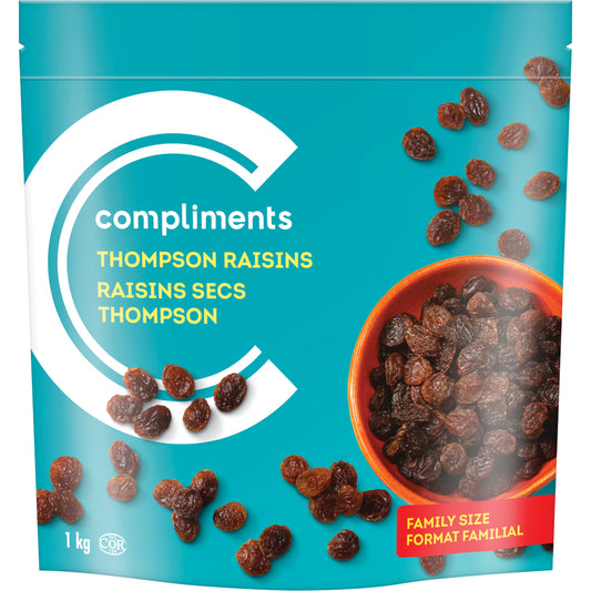 COMPLIMENTS DRIED THOMPSON RAISINS, 12 X 1 KG