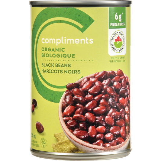 COMPLIMENTS ORGANIC BLACK BEANS, 12 X 398 ML