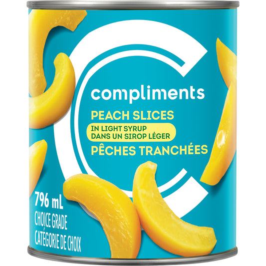 COMPLIMENTS SLICED PEACHES IN LIGHT SYRUP, 12 X 796 ML