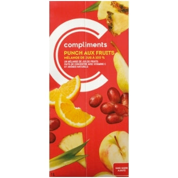 COMPLIMENTS JUICE FRUIT PUNCH, 12 x 1 L