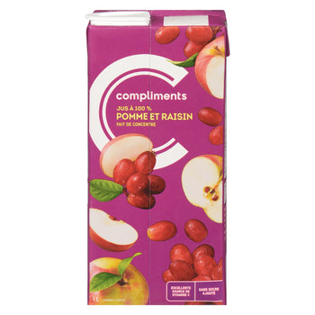 COMPLIMENTS JUICE APPLE GRAPE, 12 x 1 L