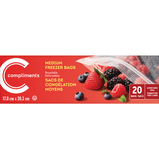 COMPLIMENTS MEDIUM FREEZER BAGS, 12 X 20 UN