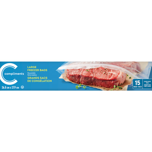 COMPLIMENTS LARGE FREEZER BAGS, 12 X 15 UN