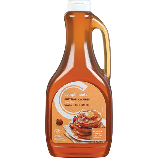 COMPLIMENTS BUTTER FLAVORED TABLE SYRUP, 12 X 750 ML