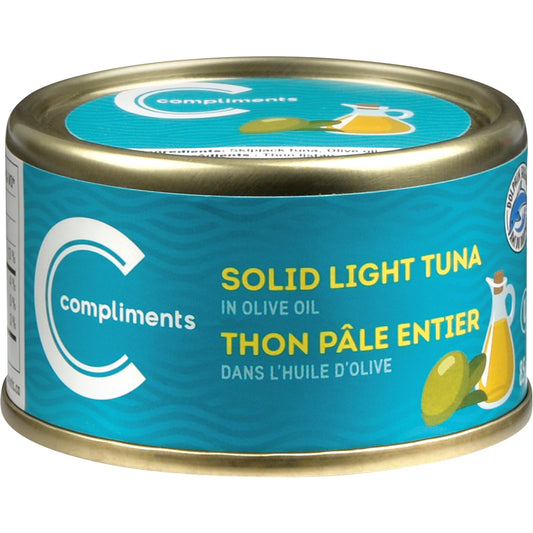 COMPLIMENTS SOLID LIGHT TUNA IN OLIVE OIL, 24 X 85 G
